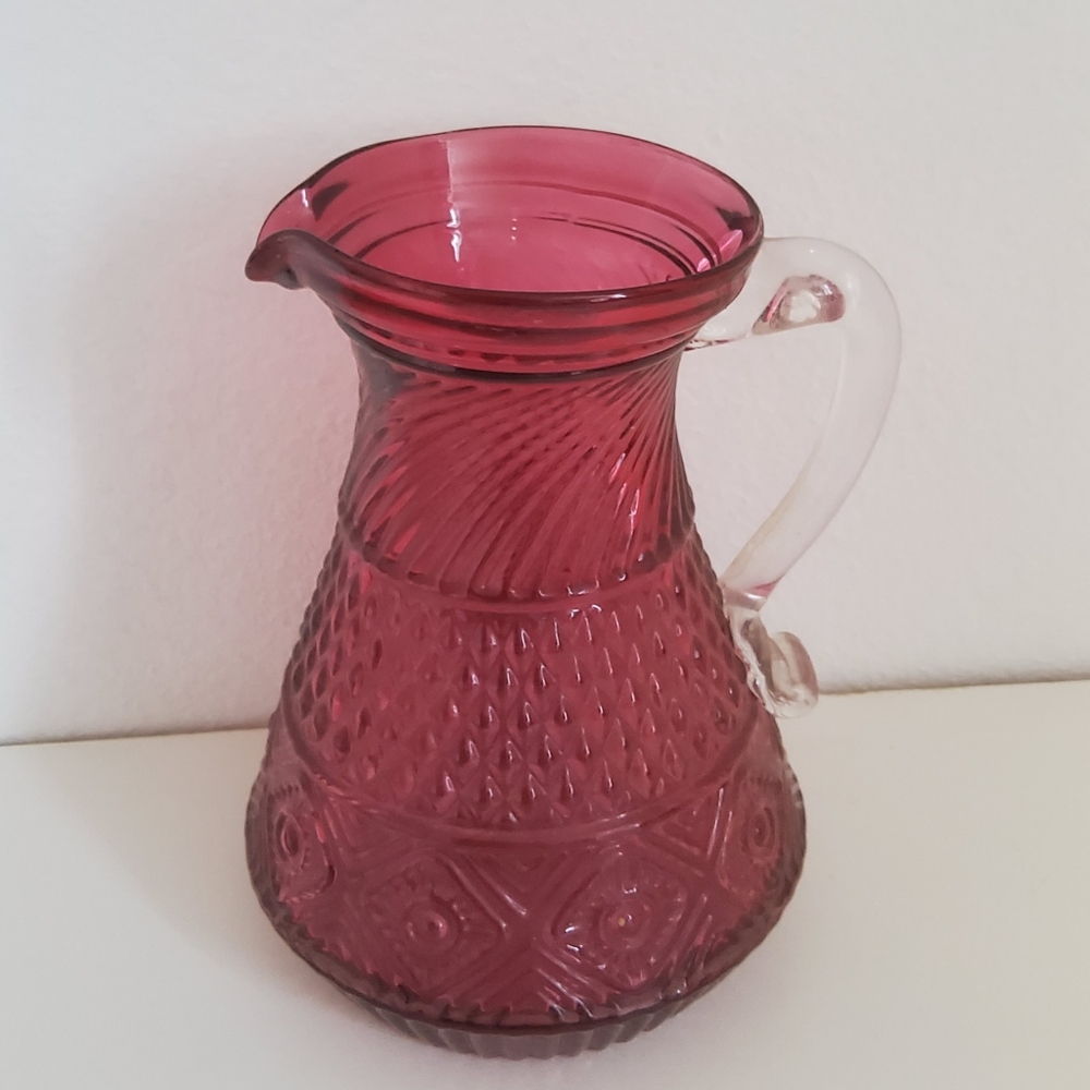 Vintage Pressed Cranberry Glass Pitcher